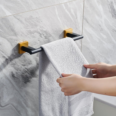 Miyili SUS 304 Stainless Steel 12-Inch Towel Bar Hand Towel Holder for Bathroom or Kitchen Wall Mount Black & Gold, A02BG30A...