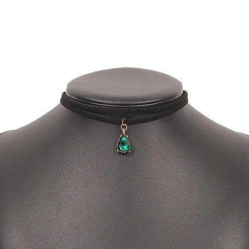 Vintage Layered Suede Choker Necklace Green Teardrop Clavicle Necklace Black Velvet Choker Necklace Cz Emerald Pendant Necklace Collar Jewelry for...