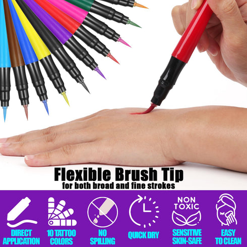 Jim&Gloria Temporary Tattoo Markers For Skin Fake Tattoo Pens Washable Face Paint Body Painting Art Gift for Girls Boys Adults Teen Trendy Stuff, ...