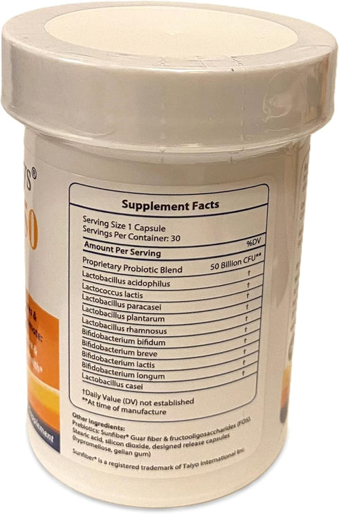 50 High Potency Adult Probiotic, 50 Billion CFU, Prebiotics, Dairy Free, Gluten Free Probiotic, Non-GMO, Sugar-Free, Made in USA...