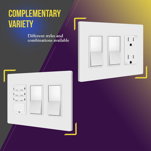 ENERLITES Screwless Decorator Wall Plate Child Safe Cover, Size 3-Gang 4.68" H x 6.53" L, Unbreakable Polycarbonate Thermoplastic, SI8833-W, Gloss...
