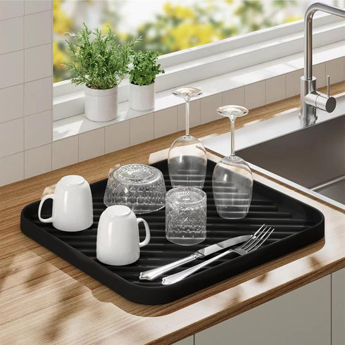Silicone Organizer Tray for Kitchen Sink and Bathroom, Dishwasher Tray, Versatile Bathroom and Drawer Organizer Trays, Non-Slip Countertop Tray (B...