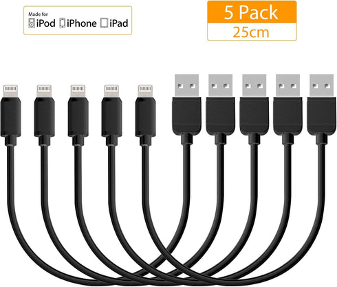 JAYEE Short USB Cable (25CM) Charging Cable 5 Pieces USB Charging Cable for Cellphone and Tablet (5 Pieces Black)...