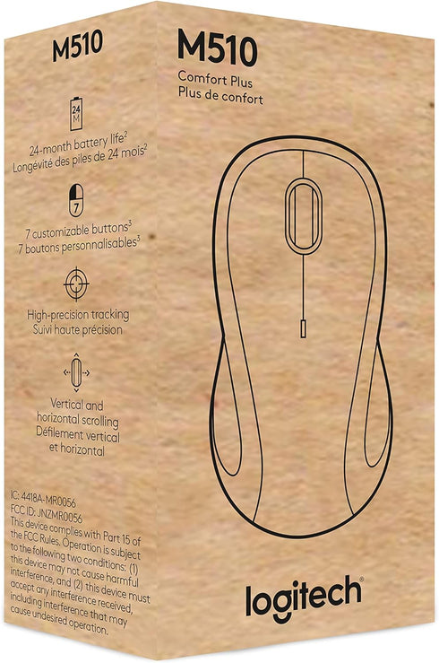 Logitech M510 Wireless Mouse, Mouse for Laptop and PC with USB Unifying Receiver, Programmable Buttons - Graphite...