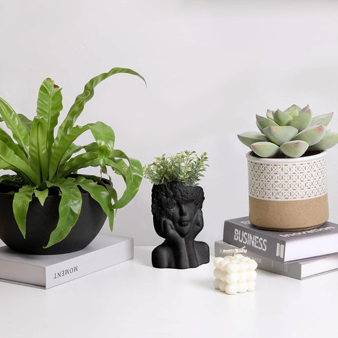 T4U Face Planter Pot, Unique Plant Pots for Indoor Plants, Head Planter, Ceramic Cool Plant Pots, Succulent Pots with Drainage Hole, Cactus Pot, P...