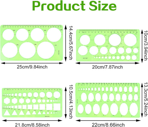 4Pcs Circle Template for Drawing Drafting Plastic Circle/Oval/Triangle Shape Stencil for Painting Transparent Geometric Measuring Rulers for Schoo...