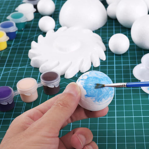 72 Pcs Solar System Model Foam Balls Kit includes Mixed Sizes Polystyrene Craft Foam Bamboo Sticks Color Pigments Paint Tray Palettes Picture Plat...