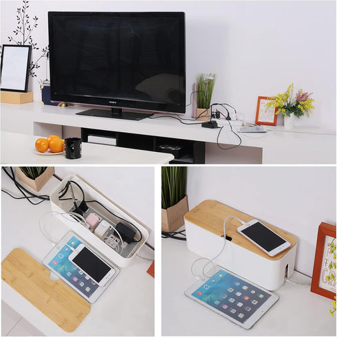 Changsuo Cable Management Box Small White, Extension Cord Organizer for Power Stripe Surge Protector Wire Management Concealer Cover Hider for Des...