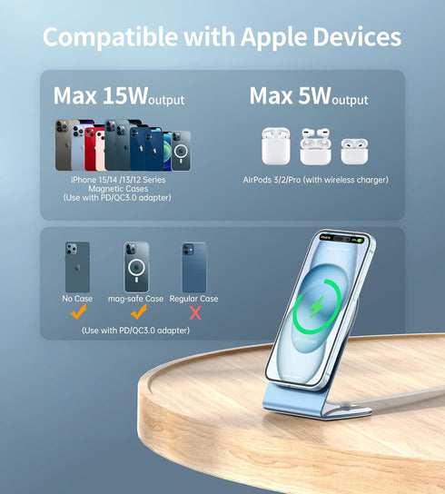Magnetic Wireless Charger for Apple Series, Mag-Safe Charger Stand 15W Fast Wireless Charging Stand/Pad+5ft USB-C Cable for iPhone 15 14 13 12 Pro...