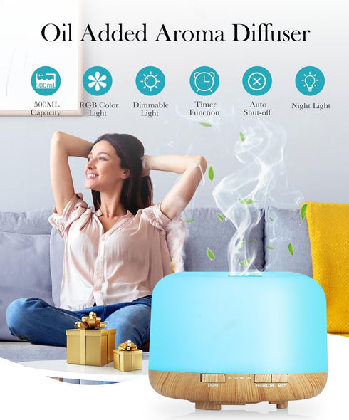 500ml Essential Oil Diffuser-Humidifier,Aroma Diffuser for Home with 7 Colors Light,Remote Control Auto off Ultrasonic Cool Mist Diffuser-Air Diff...