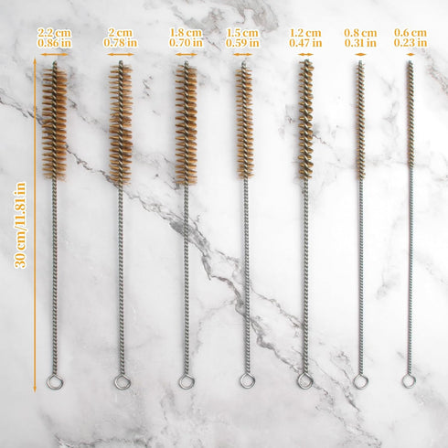 Tube Brush Kit Stainless Steel Brass Wire Bottle Wire Tube Brushes11'' Long-Handle Bristle Cleaning, 6mm/8mm/10mm/12mm/15mm/20mm/22mm Brass Tube B...