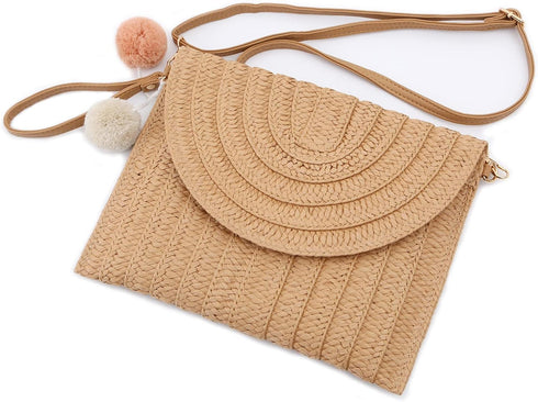 Straw Crossbody Bags for Women Straw Clutch Bag Straw Beach Bag Straw Purse Summer Handbag Straw Envelope Wallet...