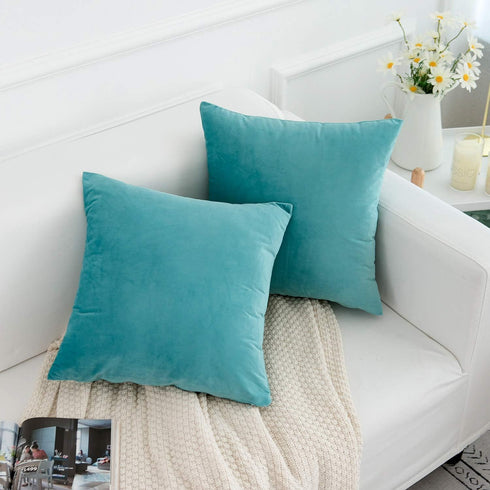 RainRoad Velvet Decorative Throw Pillow Covers Cushion Cover Pillow Case for Sofa Couch Bed Chair,Soft Square Light Teal Throw Pillows 18x18 Inch,...