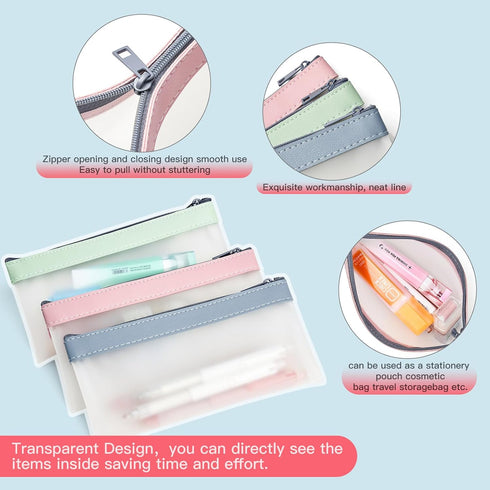2 Pack Pencil Case Zipper Pencil Pouch, Multifunctional Clear Pen Bag Organizer Stationery Storage Bag for Office Supplies Cosmetics Makeup Travel...