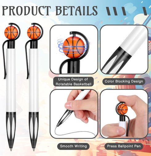 24 Pcs Basketball Pens Sports Pens Novelty Basketball Pen Basketball Ballpoint Pen Basketball Party Favors for Students Supplies Stationery School...