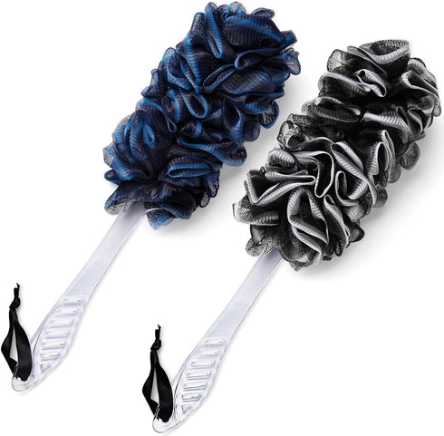 2Pack Loofah Sponge, Qewro Dual-Sided Loofah on a Stick Exfoliating Body with Long Handle, Body Scrubber for Back use in Shower with Loufas or Luf...