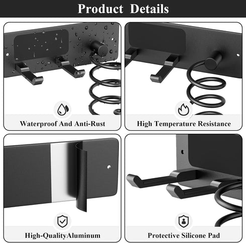 Tindbea Hair Dryer Holder + Curling Iron Holder, Matte Black Blow Dryer Holder Wall Mount, Bathroom Hair Tool Organizer Rack for Universal Dryer...