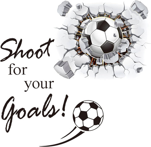 Soccer Wall Decal 3D Soccer Wall Decor Stickers for Room Decor Football Stuff Shoot for Your Goals Football Sticker for Kid Boy Bedroom Art Decora...