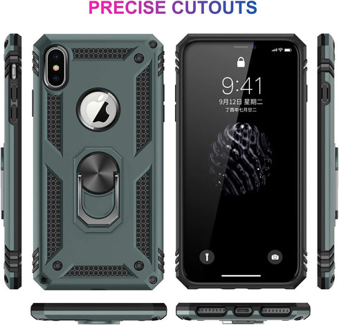 LUMARKE for iPhone Xs Max Case with Tempered Glass Screen Protector - Military Grade 16ft Drop Tested Cover with Magnetic Ring Kickstand, Protecti...