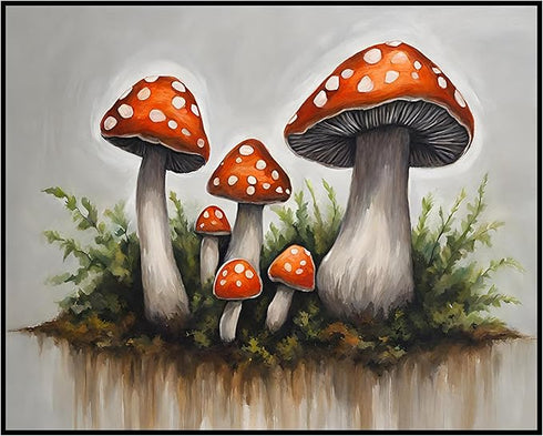 Posterizer 1 pcs-cute mushrooms in the wild-oil painting style 2-Floral & Botanical Art-Landscape & Nature Art-Decor for Home & Office- unframed w...