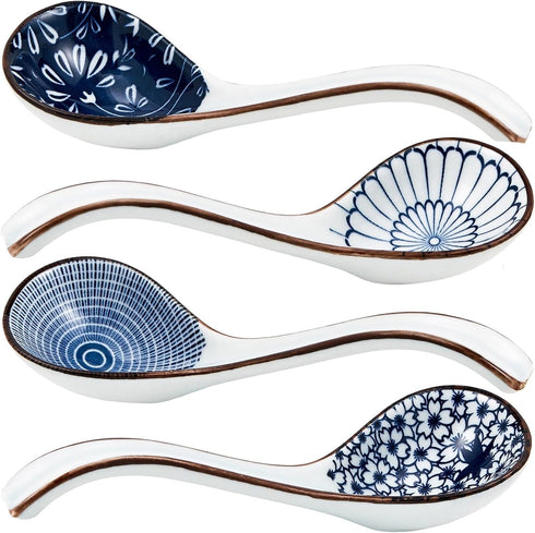 Asian Soup Spoons Set, Ceramic Soup Spoon Japanese Pho Miso Ramen Curries Spoons,Chinese Large Spoons Soup for Woton Noodles Dumpling Rice, Korean...
