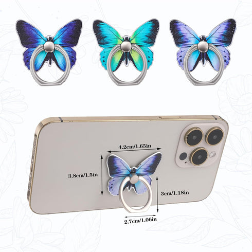 3 PCS Cell Phone Ring Stand Holder, Cute Butterfly Painted Pattern Metal Finger Kickstand 360 Degrees Rotation Ring Holder Grip with Knob Loop Com...