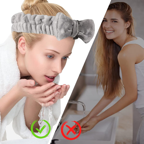 3 Pack Spa Headband and Wrist Washband Face Wash Set,Reusable Soft Makeup Headband Fleece Skincare Headbands for Washing Face Shower (Gray)...