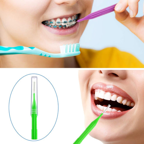 50 Pieces Braces Brush for Cleaner Interdental Brush Toothpick Dental Flossing Head Oral Hygiene Flosser Tooth Cleaning Tool (Light Blue, Purple, ...