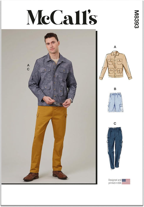 McCall's Men's Collared Jacket, Shorts and Pants Sewing Pattern Packet, Design Code M8393, Sizes 34-36-38-40-42...