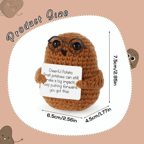 Positive Potato, 2.95 Inch Cheerful Potato Gifts with Positive Card Cute Glasses Knitted Potato Doll for New Year Gift Birthday Gifts Friends Chri...