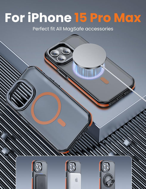 Tigowos for iPhone 15 Pro Max Phone Case Fits MagSafe 10FT Drop Resistant Matte Skin Feeling Back Cover for iPhone 15 Pro Max Case?Bumper Orange...