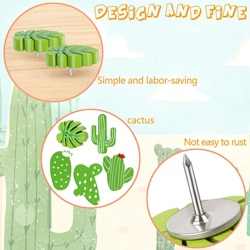 30 Pcs Cactus Push Pins, Wooden Cactus Plants Push Pins Decorative Cute Leaf Thumb Tacks Cork Board Thumbtacks for Bulletin Board Photos Wall Pins...