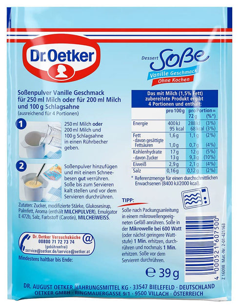 Dr. Oetker Vanilla Sauce/Vanillesosse 1 Bag of 39g/1.40oz...