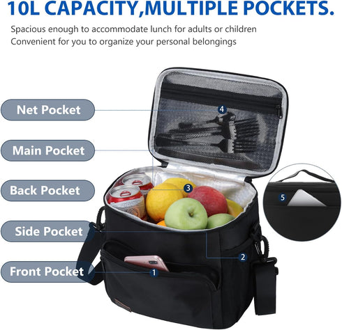 Gloppie Lunch Box for Men Women Insulated Lunch Bag Reusable Lunch Cooler Bag, Black...