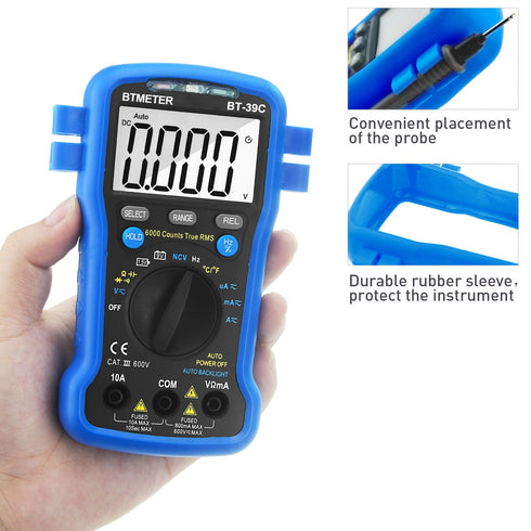 BTMETER BT-39C True RMS Multimeter, Auto Range Digital Avometer 6000 Counts Accurate Measures AC/DC Amps, Volts, Ohms, Capacitance,Frequency with ...