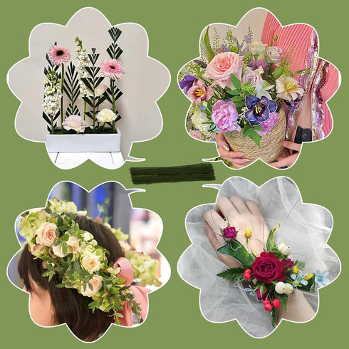 18 Gauge Green Flexible Paddle,50 Pcs Dark Green Floral Stem Wire Flower Stems Floral Paper Wrapped Wire for Crafts Flower Arrangements Flower Mak...