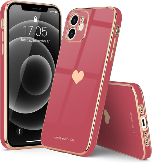 Teageo Compatible with iPhone 12 Case for Women Girl Cute Love-Heart Luxury Bling Soft Back Cover Raised Full Camera Protection Bumper Silicone Sh...