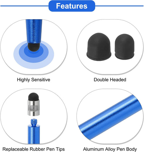 MECCANIXITY 3pcs Stylus Pens for Touch Screens Dual Rubber Tips Capacitive Stylus Universal Tablet Pen Sensitivity Precision, Blue...