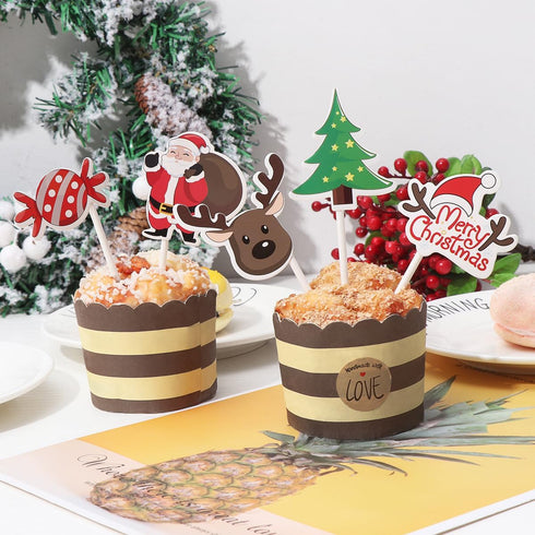 Amosfun 72PCS Christmas Cupcake Toppers,11x5cm Cake Decoration Santa Claus Tree Snowman Sock Candy Theme Party Cake Toppers Picks Christmas Decora...
