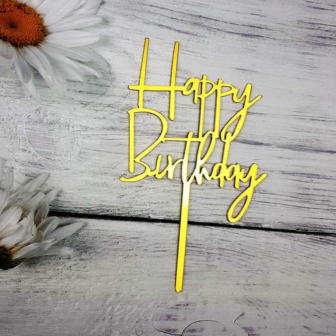 Happy Birthday Cake Topper for Birthday Party Decorations - Mirror Gold Acrylic...
