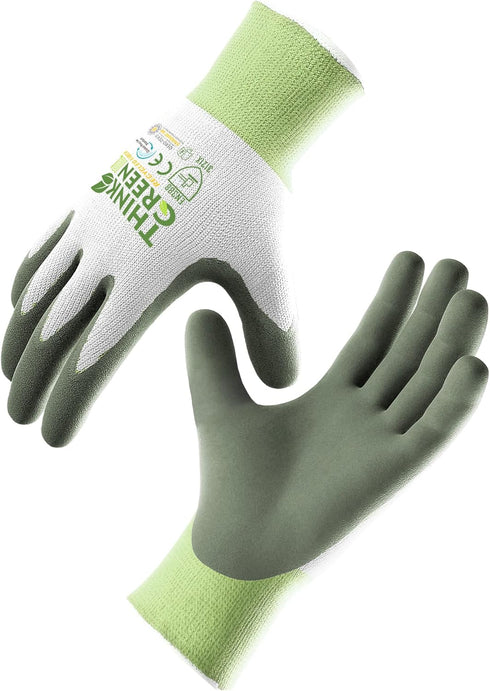 COOLJOB Gardening Gloves for Women and Men, 3 Pairs Recycled Polyester Garden Gloves with Rubber Coated, Green, White & Grey, Large Size (3 Pairs ...