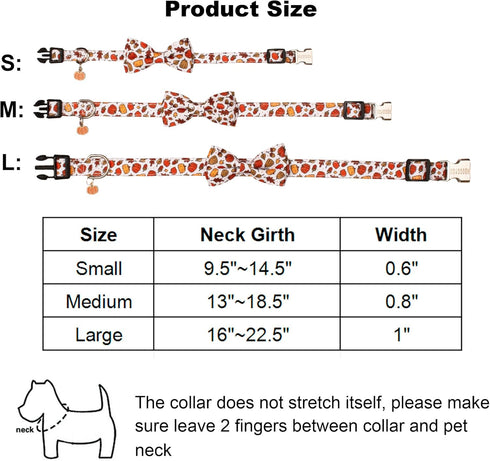 ADOGGYGO Thanksgiving Dog Collar with Bowtie, Fall Leaves Pumpkin Dog Thanksgiving Collars with Detachable Bow Adjustable Pet Fall Collars for Sma...
