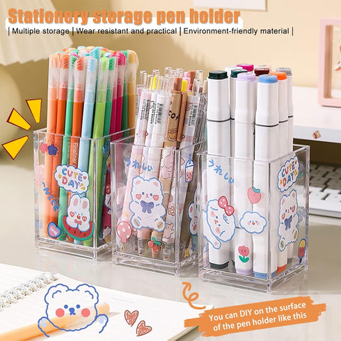 Cerpourt 3 Pack Clear Acrylic Makeup Brush Holder,Acrylic Cosmetic Brushes Storage Organizer,Pencil Pen Holder Cup for Desk,Modern Design Desk Acc...