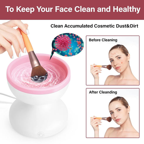 Makeup Brush Cleaner Machine, Electric Makeup Brush Cleaner Machine, Quick & Efficient Cleaning for Makeup Brush, Makeup Sponge, Double Brush, Mot...