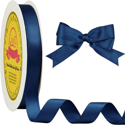 Double Face Navy Blue Satin Ribbon 5/8 inch X 50 Yards Polyester Navy Blue Ribbon for Gift Wrapping Very Suitable for Weddings Party Invitation De...