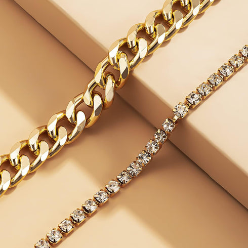 MIFYNN Tennis Anklets for Women, Layered Cuban Link Chain Gold Silver Anklets Shiny Rhinestone Anklet Bracelets Adjustable Fashion Jewelry...