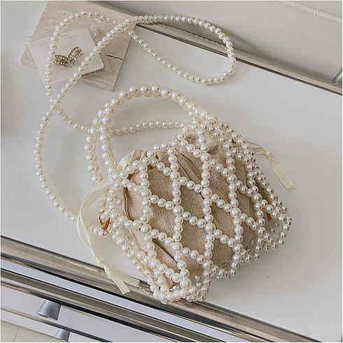 Luxury Pearl Bag Chain Bag Purse Bags, Artificial Pearl Clutch Handmade Bags Evening Bags for Wedding Bridal Party Travel 03...