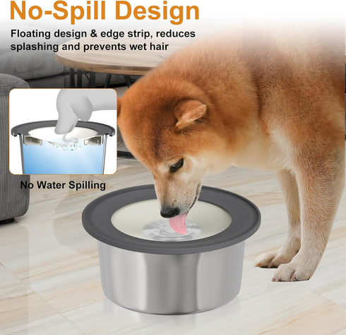 No Spill Water Bowl for Dogs, 2L/70oz Stainless Steel Dog Water Bowl Splash Proof Pet Water Dispenser, Slow Drinking Bowl for Messy Dogs, Cats...