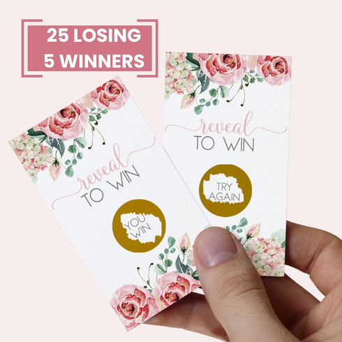 Paper Clever Party Charming Floral Bridal Shower Games - 30 Pack - Pink Scratch Off Raffle Cards - Fun Wedding Activities, Lottery Tickets & Door ...