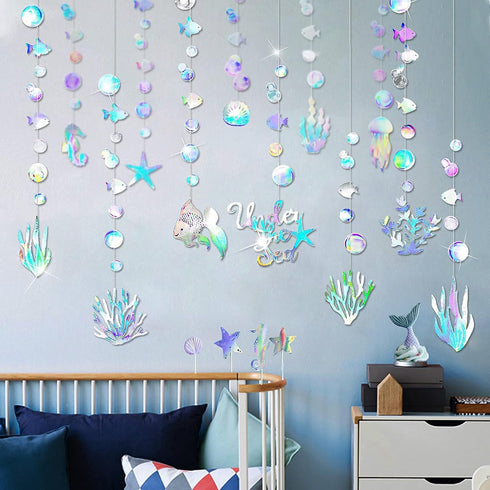 Cheerland Iridescent Under The Sea Party Decorations Holographic Bubble Garlands Decoration Mermaid Birthday Decor for Ocean Theme Baby Shower Sum...